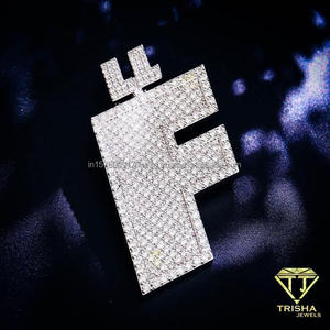 Colgante con Inicial F de Diamante Cultivado en Laboratorio, Diseño de Letra en Bloque Brillante de Lujo, Estilo Iced, Joyería de Moda - Product Image 4
