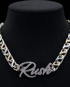 Colgante con nombre en letras 3D personalizadas para hombres y mujeres, estilo rapero, brillante, hip hop, con moissanita, plata 925, letras cursivas. - Product Image 1