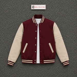 Blouson universitaire premium bordeaux pour homme avec fermeture boutonnée, coupe classique, style décontracté, col rabattu, idéal pour l'automne - Product Image 5