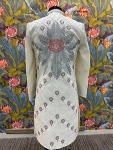 Mens Jet Black Indo Western Sherwani TR Lachko Base Featuring Botanical Pattern Multi Color Sequence and <b>Bead</b> Coding Set - Product Image 3