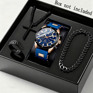 Juego de 4 Piezas de Reloj y Pulsera Casual de Negocios para Hombre con Calendario, Collar con Cruz, Reloj de Lujo para Hombre B916 - Product Image 1