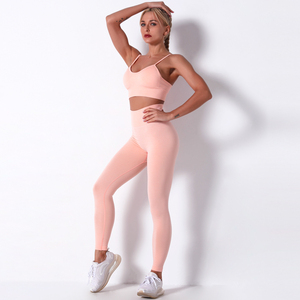 Seamless Yoga Set High Waisted <b>Leggings</b> and Sports Bra Two Piece Workout Outfit Breathable Fitness Clothing for Women Gym Wear - Product Image 3