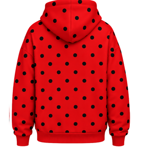 <b>Red</b> Black Polka Dot Women Pullover <b>Hoodie</b> Fleece Hooded Sweatshirt Casual Loose Fit Long Sleeve Kangaroo Pocket Streetwear - Product Image 2
