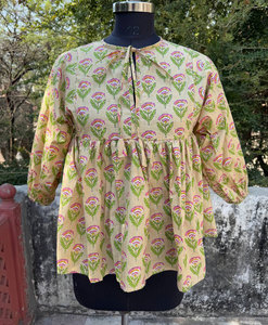 Tunique imprimée en coton pour femmes, mini-robe à col rond, confortable, décontractée, à porter au quotidien - Product Image 3