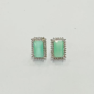 Wholesale Price Minimal <b>Emerald</b> <b>Stud</b> <b>Earrings</b> 14K White Gold Plated Gemstone Wedding <b>Earrings</b> Gift for Her - Product Image 2