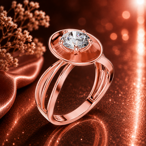 Elegante Anillo de Diamante Solitario Cultivado en Laboratorio en Oro Rosa con Diseño Moderno de Tallo Dividido para Mujer, Lujo Atemporal - Product Image 1
