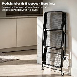 Carrito de Almacenamiento Metálico de Tres Niveles con Ruedas para Organizar Juguetes en la Sala de Estar, Diseño Moderno Rectangular - Product Image 4
