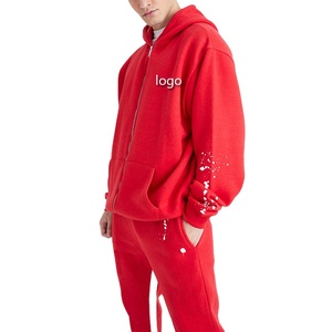 Nouvelles arrivées 100% coton Sweats à capuche zippés et pantalons évasés pour hommes 2 pièces Ensemble pour hommes Survêtement décontracté pour hommes Logo personnalisé 2026 - Product Image 2