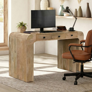 โต๊ะคอมพิวเตอร์ไม้จริงสไตล์ใหม่ปี 2026 พร้อมลิ้นชัก 3 ช่อง ดีไซน์มินิมอลสีครีม สำหรับห้องนอน แล็ปท็อป และโฮมออฟฟิศ - Product Image 1