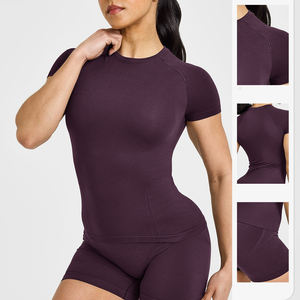 Ensemble de yoga sans couture personnalisé 2 pièces pour femme : haut court à manches longues et leggings taille haute pour la gym et le fitness - Product Image 3