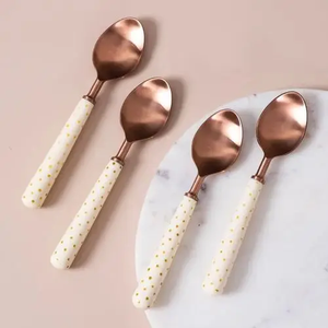 FAIZA CRAFT Eco-Friendly Stainless Steel Flatware Set <b>Bone</b> Inlay <b>Handle</b> Wedding Spoon Butter <b>Knife</b> Dessert Fork India Mirrored - Product Image 5