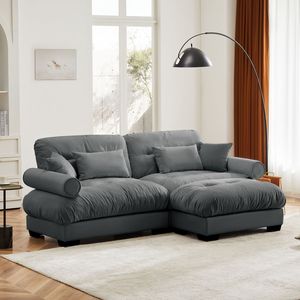 Divano Moderno Oversize a 2 Posti in Velluto con Poggiapiedi, Braccioli Imbottiti e Cuscino Lombare - Cuscini Decorativi Inclusi per Soggiorno - Product Image 2