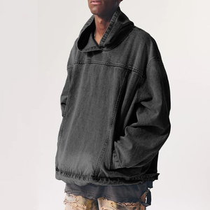 Vente en gros Sweat à capuche pour homme, design personnalisé, effet vieilli, strass, délavé à l'acide, coupe oversize, streetwear, fermeture éclair intégrale, hiver, 100% coton, ODM - Product Image 2