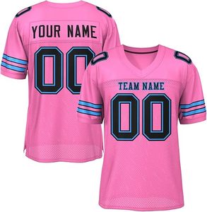 Custom Women's Pink American Football Jersey V-Neck Short Sleeve Sublimated <b>Mesh</b> Breathable Team Wear - Product Image 6