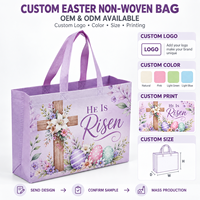 Sacs fourre-tout réutilisables en tissu non tissé écologique avec imprimé lapin, poussin et fleurs de printemps lavande aquarelle, logo personnalisé