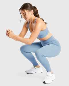 Conjunto de Yoga de 2 Piezas para Mujer, Top Corto con Tirantes en Y Azul, Pantalones Anchos de Cintura Alta, Transpirable, Color Sólido, Elástico, OEM - Product Image 4