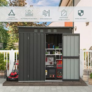 Caseta de Almacenamiento para Jardín con Techo Inclinado y Estructura de Acero Galvanizado, Cuarto de Herramientas Metálico para Exteriores con Cierres - Product Image 2