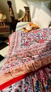 High Quality Hand Block Printed Cotton Single Quilt Handmade Kantha <b>Bedspread</b> for Home Floral <b>Patchwork</b> Design for Summer Winter - Product Image 2