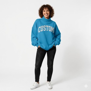 Sweat-shirt à col montant personnalisé brodé pour femme, surdimensionné, en polyester/coton, hiver, écologique, respirant, coupe-vent - Product Image 1