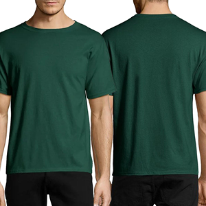 เสื้อยืดผู้ชายสีเขียวล้วน ผ้าฝ้าย คอกลม แขนสั้น ทรงปกติ สไตล์ลำลอง ผ้าเจอร์ซีย์ถัก ดีไซน์เรียบ - Product Image 3