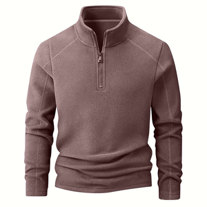 Sweat-shirt en molleton tricoté respirant pour homme, col montant, coupe droite, violet uni, fermeture éclair quart de tour, idéal pour l'automne - Product Image 2
