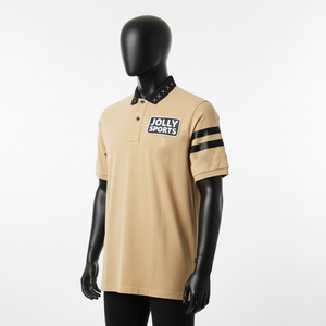 Heavyweight 230 GSM cotton blend pique <b>mens</b> polo <b>shirt</b> sand beige black collar stripe sleeve custom logo moisture wicking - Product Image 4