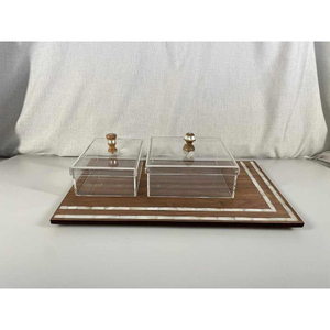 Boîte de service en bois glamour avec couvercle, incrustation dorée, design chinois traditionnel, pour la présentation de noix, fruits secs et bonbons - Product Image 2