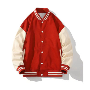 Veste varsity pour homme en tissu polaire, style baseball, coupe décontractée, col montant, fermeture à boutons. - Product Image 1
