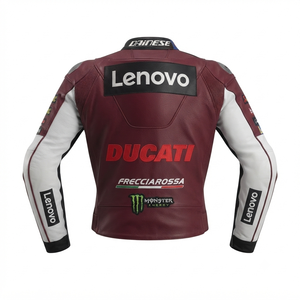 Men’s Rucati Motorcycle <b>Racing</b> <b>Jacket</b>/Chaquetta Genuine Cowhide Leather CE Level 2 Protection Armor with Hump - Product Image 2