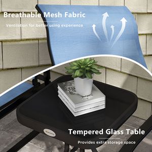 Set di 3 Dondoli da Esterno Azzurri con Telaio in Acciaio e Tavolo con Piano in Vetro Temperato per Patio, Giardino e Arredamento Bistrot - Product Image 5