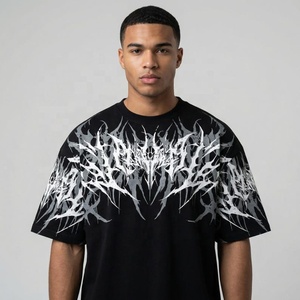 T-shirt blanc surdimensionné pour homme, motif abstrait noir imprimé numériquement, style streetwear, col rond, manches courtes, tricoté, éco-responsable - Product Image 2