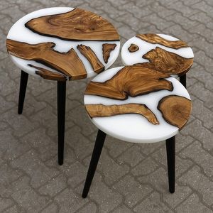 High quality Handmade Wood and <b>Resin</b> Side <b>Table</b> With Blue <b>Epoxy</b> River Design Artistic Home Decor Accent Piece - Product Image 5