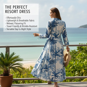 ชุดเดรสลายต้นปาล์มสไตล์ศิลปิน ผ้าฝ้าย 100% ชุดเดรสยาวแบบแม็กซี่ แขนยาว งานแฮนด์เมดชิ้นเอก ผู้ผลิตขายส่ง - Product Image 3