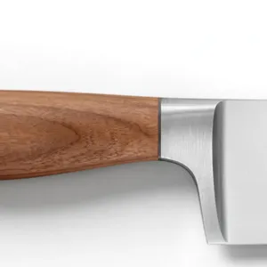 Cuchillo de Chef Clásico de 8 Pulgadas con Mango de Madera Marrón y Hoja Plateada Lisa para Cocinas Domésticas, Cortar Verduras, Rebanar Frutas, Herramienta de Cocina - Product Image 4