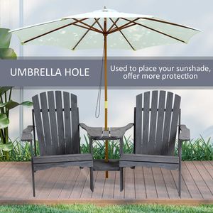 Set di 2 Sedie Adirondack a Due Posti in Legno per Patio e Giardino, Grigie con Tavolino Centrale e Foro per Ombrellone, per Uso Esterno - Product Image 4