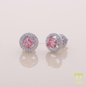 Pendientes de Moissanita Rosa Premium, Diseño de Halo Redondo, Chapados en Oro Blanco, Joyería Fina, Regalo de Boda - Product Image 2