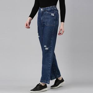 Jean en denim bleu taille mi-haute à jambe large pour femme Muzamin Apparel – Coupe décontractée, longueur complète, respirant, séchage rapide, style vintage - Product Image 3