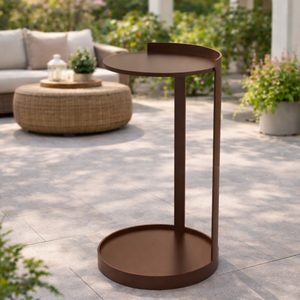 Mesa Auxiliar Contemporánea de Metal Marrón con Base Circular, Duradera y que Ahorra Espacio, en Forma de C, para Sofá, Salón, Muebles para el Hogar - Product Image 5