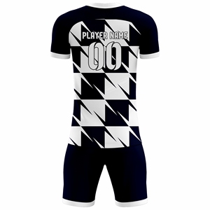 ชุดฟุตบอลแบบกำหนดเอง เสื้อและกางเกงขาสั้น ชุดทีมพร้อมชื่อทีม สำหรับฤดูร้อน แขนสั้น ระบายอากาศได้ดี ผลิตจากโพลีเอสเตอร์ รับผลิตตามแบบ (OEM) สำหรับชุดทีม - Product Image 3