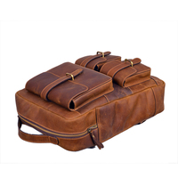 Mochila de Cuero Genuino de Grano Completo con Logotipo Personalizado, Mochila de Viaje para Hombre en Color Sólido, Gran Venta
