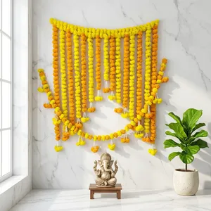 Traditional Yellow Orange Marigold Flower Toran Garland with Hanging Tassels for Wedding Festival <b>Home</b> Entrance Decoration Decor - Product Image 6
