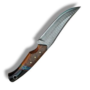 Cuchillos de Caza Premium con Patrón Único de Damasco, Hoja Fija, Mango de Madera Natural, Empuñadura Negra y Remaches Decorativos para Actividades al Aire Libre - Product Image 2