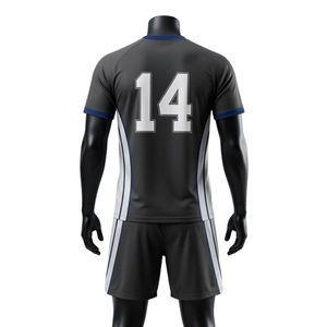 ชุดเสื้อและกางเกงขาสั้นสำหรับเล่นเน็ตบอลสีดำเทาสำหรับผู้ชาย  ผ้าโพลีเอสเตอร์  ชุดยูนิฟอร์มทีมกีฬา  แถบข้างลายทาง  ชุดกีฬาสำหรับฝึกซ้อม - Product Image 2