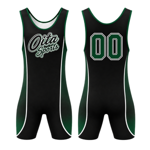 Men Black Green Sublimated Wrestling Singlet Polyester Sleeveless <b>Athletic</b> Sports Uniform Team Training Competition Match Wear - Product Image 1