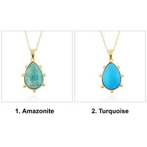 Boho gemstone jewelry natural amazonite turquoise teardrop pendant necklace beaded designer 18k gold plated women chain necklace - Product Image 1