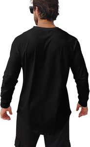 T-shirt unisexe à manches longues en coton/polyester noir uni, coupe oversize, avec graphisme personnalisé, vente en gros - Product Image 2