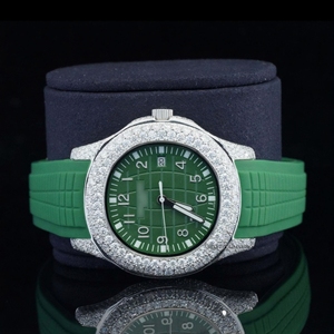 Relojes Automáticos Mecánicos con Esfera de Cristal de 5mm, Correa de Goma, Bisel Verde, Diamantes Moissanite de Calidad VVS1, Letras y Palabras - Product Image 4