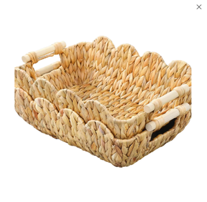 Natural Water Hyacinth <b>Storage</b> <b>Basket</b> <b>Rectangle</b> With Handles Rustic Multi Purpose Nesting <b>Baskets</b> - Product Image 1