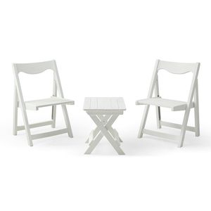 White HIPS <b>Foldable</b> Garden Set <b>Small</b> <b>Table</b> and 2 Chairs Rectangular <b>Table</b> and Chair Set - Product Image 2