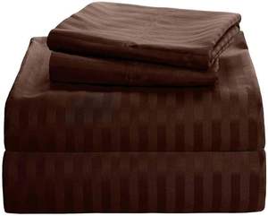 Premium 1Cm <b>Satin</b> Stripe 4-Piece Sheet <b>Set</b> OEM 300TC 140gsm Soft Microfiber Fabric Europe Style Flat Fitted Sheet Pillow Shams - Product Image 1